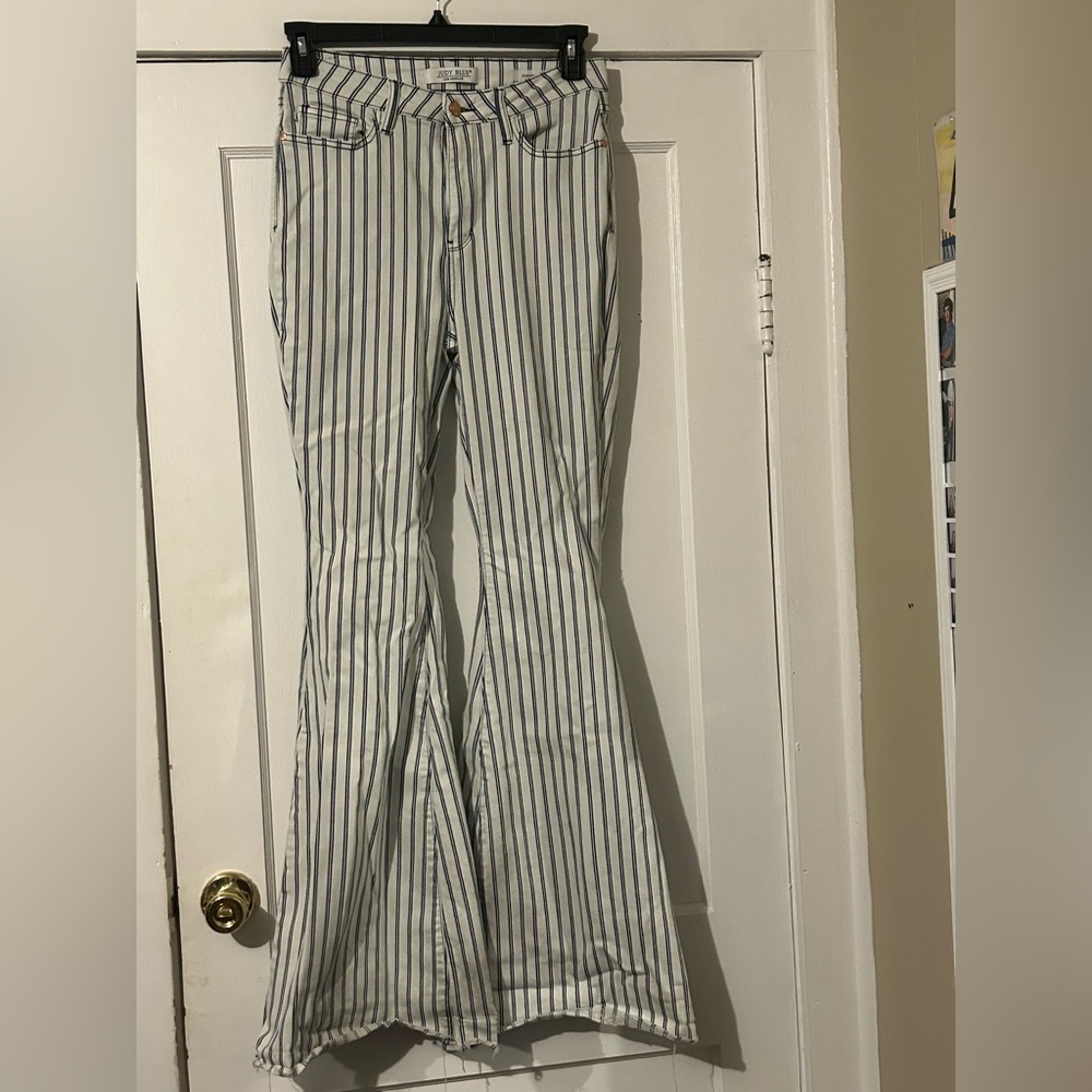 Judy blue white and blue stripped flare leg jeans